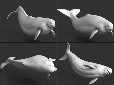 Beluga with Bound and Animated Whale Sea Creatures 3d model