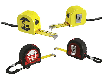 Industrial Equipment Featuring Yellow And Red Tape Measures With Various Lengths 3d model