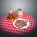 Christmas Table With Lit Candle Christmas Mug And Star Cookies On Red Checkered Cloth