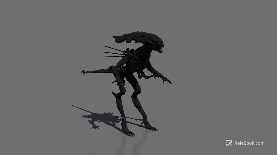 Alien Game Movie Character With Black Exoskeleton Long Limbs And Menacing Posture 3d model 