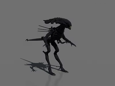 Alien Game Movie Character With Black Exoskeleton Long Limbs And Menacing Posture 3d model
