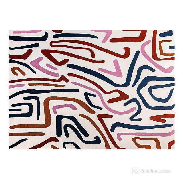 Modern Square Rug Featuring Vibrant Abstract Lines In Red Blue Pink Brown Hues 3d model 