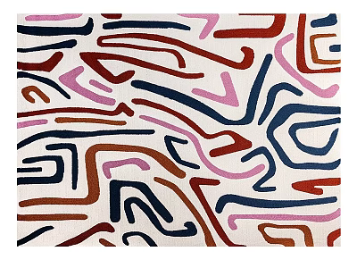 Modern Square Rug Featuring Vibrant Abstract Lines In Red Blue Pink Brown Hues 3d model