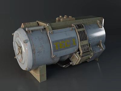 Rusty Cylindrical Industrial Equipment With TSC 1 Label Vent Grilles And Metal Brackets 3d model