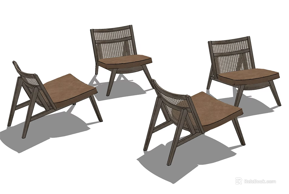 Modern Outdoor Chairs With Wooden Frame Woven Rattan Back And Brown Cushioned Seats 3d model 