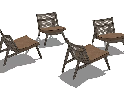 Modern Outdoor Chairs With Wooden Frame Woven Rattan Back And Brown Cushioned Seats 3d model