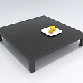 Black Square Coffee Table With White Plate And Lemon Slices On Top 3d model
