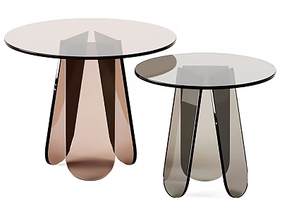 Round Glass Top Coffee Tables With Geometric Legs In Two Tone Colors 3d model