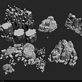 3D Architectural Components In White Rock Like Irregular Shapes With Various Sizes And Structures