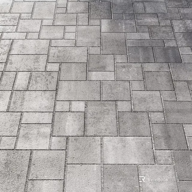 Gray Stone Ground Featuring Various Square Bricks And Patterned Outdoor Layout 3d model 