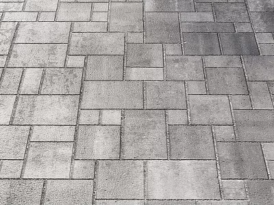 Gray Stone Ground Featuring Various Square Bricks And Patterned Outdoor Layout 3d model