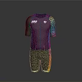 Black Short Sleeve Jumpsuit With Colorful Stripes Leg Chest Logo And Bottom Text