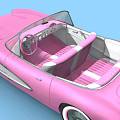 Classic Pink Convertible Car With Sleek Body White Accented Wheels And Pink White Interior