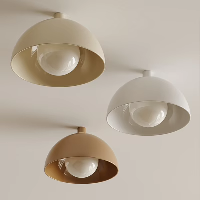 Three Color Beige White Brown Wall Lamps With Hemispherical Shade And Bulbs For Home Decor 3d model