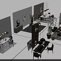 Modern Dining Table Set With Chairs Pendant Lights And Decorative Plants In Interior Design