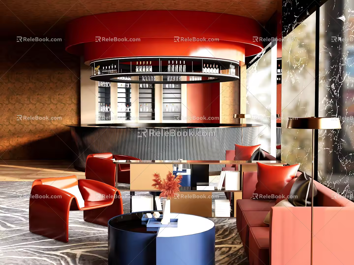 Restaurant Multi-Person Sofa Single Person Sofa Coffee Table Side Table Low Table Bar Table Wine Utensils Ornaments 3d model