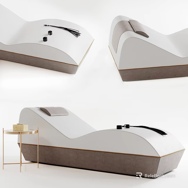 Modern Curved Lounge Chair With White Gray Upholstery And Side Table Decor 3d model 