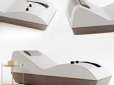 Modern Curved Lounge Chair With White Gray Upholstery And Side Table Decor 3d model