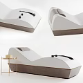 Modern Curved Lounge Chair With White Gray Upholstery And Side Table Decor