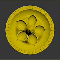 Golden Decorative Ornament with Intricate Carvings and Pedestal Base Design