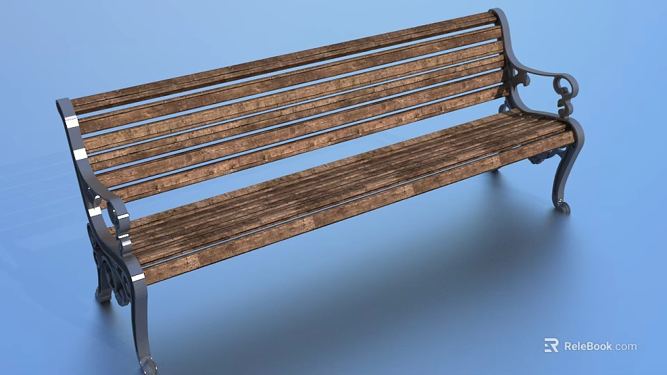 Classic Wooden Garden Bench With Decorative Metal Armrests For Outdoor Landscaping 3d model 