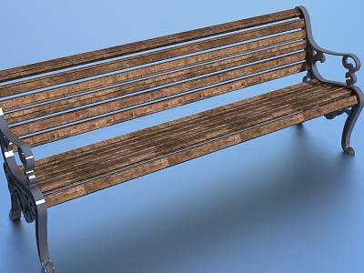 Classic Wooden Garden Bench With Decorative Metal Armrests For Outdoor Landscaping 3d model