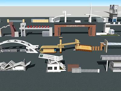 Diverse Entrance Gates With Modern Architectural Styles And Structural Shapes 3d model