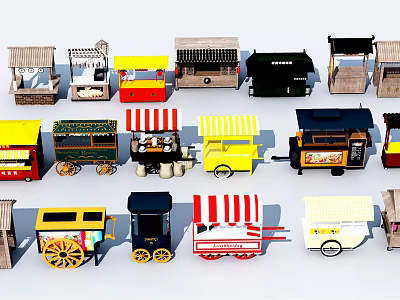 Colorful Mobile Food Carts Featuring Various Designs And Styles For Street Vending 3d model
