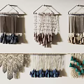 Bohemian Macrame Wall Hangings With Blue Beige Green Tassels And Fringe