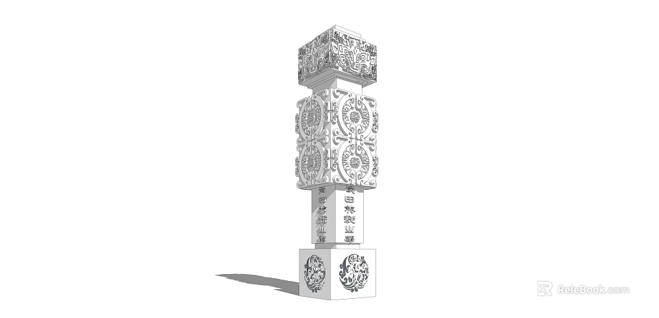 Traditional Multi tiered Ornate Stone Pillar With Intricate Carvings Inscriptions And Designs 3d model 