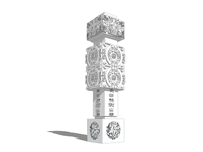 Traditional Multi tiered Ornate Stone Pillar With Intricate Carvings Inscriptions And Designs 3d model