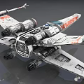 Detailed X Wing Starfighter Model With Red Stripes Metallic Finish And Engines