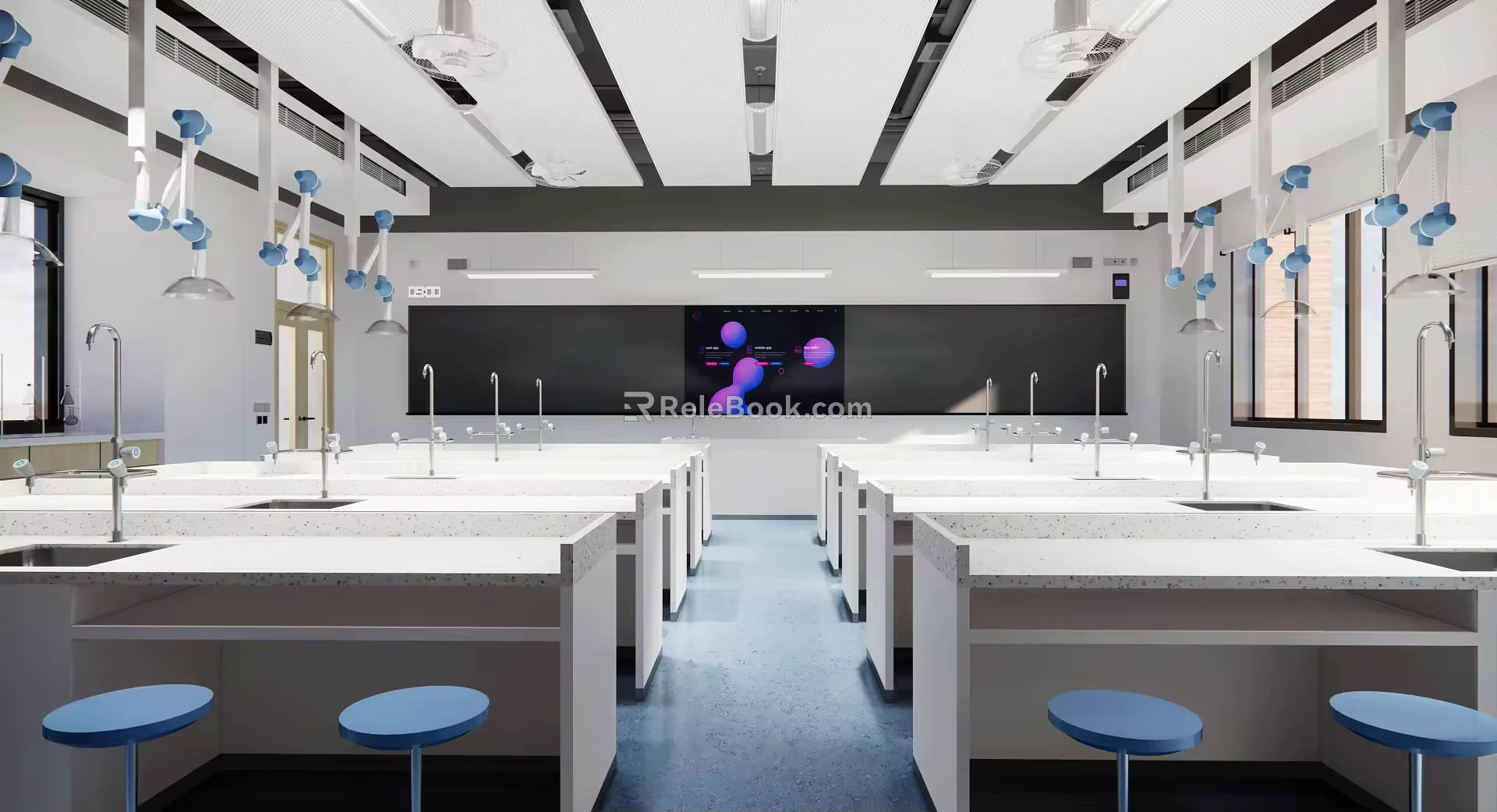 Modern classroom school science and chemical students classroom 3d model