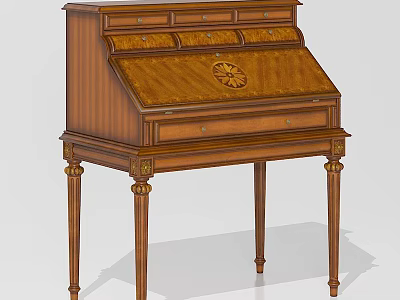Vintage Wooden Writing Desk With Ornate Carved Legs And Decorative Drop Leaf 3d model