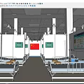 Hospital Ward Interior With Multiple Beds Green Signs Chinese Flag And Ceiling Lights