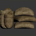 Sacks of Potatoes Filled With Fresh Tubers Stacked on Dark Background