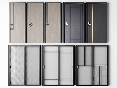 Stylish Hinged Doors With Wood Grain Black Mesh And Panel Designs For Home Interiors 3d model