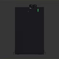 Black Rectangular Electronic Device With Blue Display Screen And Orange Purple Indicators