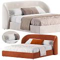 Orange And White Velvet Double Bed With Pillows Blankets And White Bed Sheets