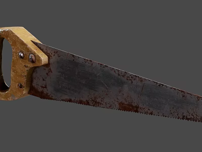 Vintage Rusty Industrial Handsaw With Metal Blade And Wooden Handle 3d model