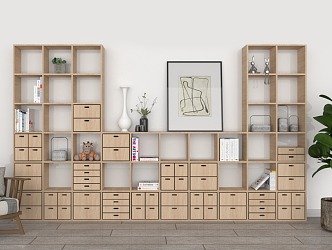 MUJI Free Combination Shelf Ikea Style Bookcase Solid Wood Bookshelf 3d model