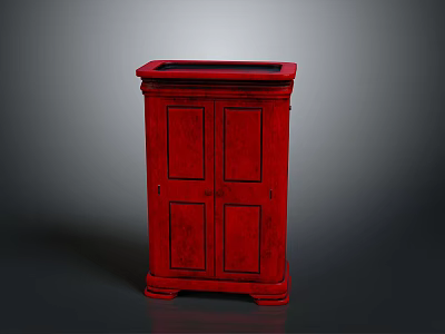 Classic Red Traditional Cabinet With Double Doors And Elegant Wooden Design 3d model