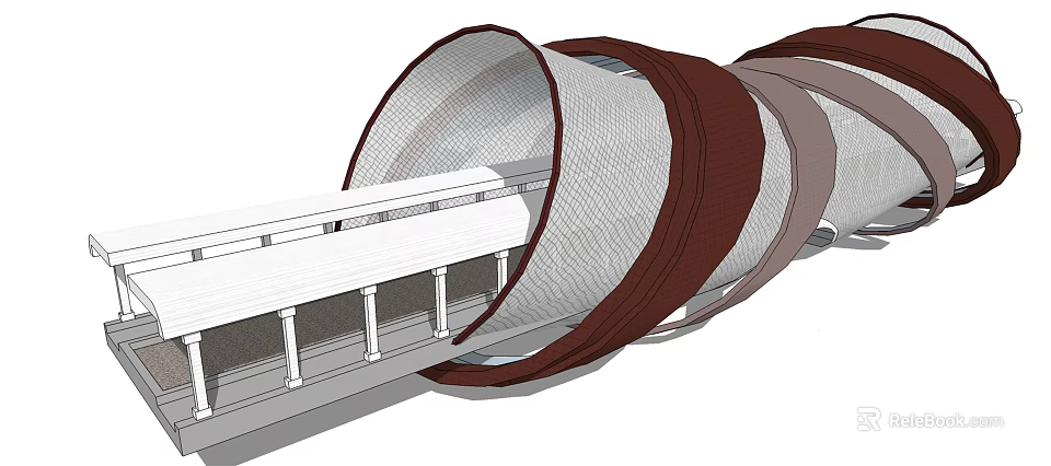 Unique Modern Architectural Bridge Design With Cylindrical Structure And White Railings 3d model