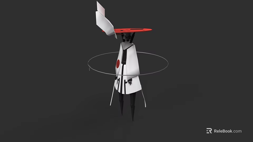 Game Anime Character With Red Hat White Robe Black Patterns And Circular Ring 3d model 