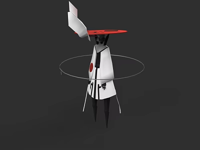 Game Anime Character With Red Hat White Robe Black Patterns And Circular Ring 3d model