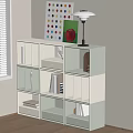 Gray White Storage Cabinet with Compartments Drawers Colorful Polka Dot Painting Red Apple Table Lamp