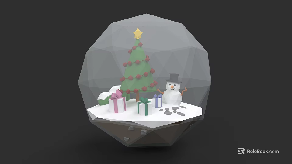 Detailed Christmas Themed Sculpture With Snow Globe Tree Snowman And Gifts 3d model 