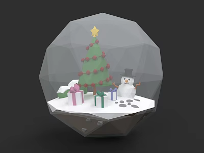Detailed Christmas Themed Sculpture With Snow Globe Tree Snowman And Gifts 3d model