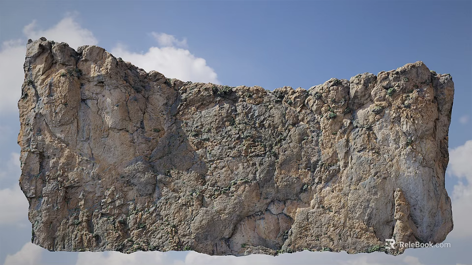 Majestic Cliff With Rocky Surface Under Blue Sky And White Clouds 3d model 