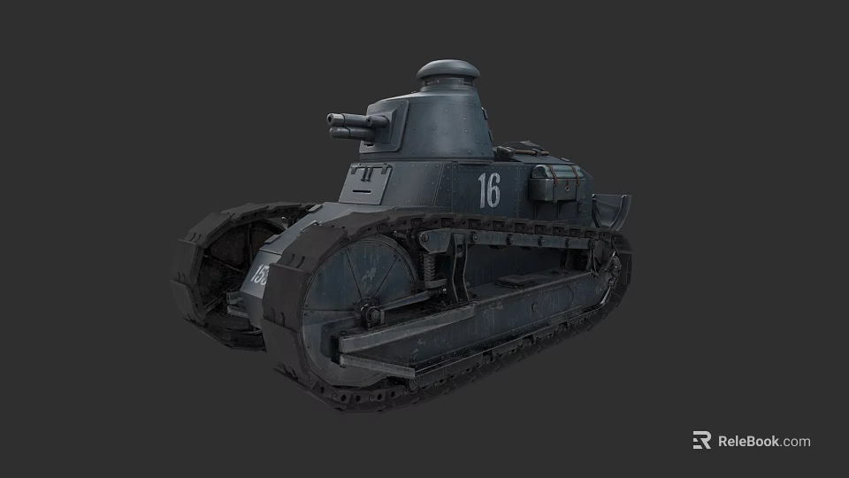 Historical Military Tank With Caterpillar Tracks And Number 16 Gray Exterior 3d model 